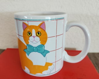 Vintage 1980's Cat Coffee Mug |  Pelzman Designs Made by Vandor - Japan | Orange Cat Coffee Mug