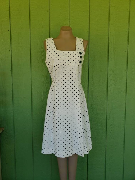 Vintage 1970's Polka Dot Sleeveless Wrap Dress, R… - image 1