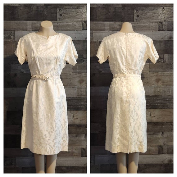 Vintage Cream Brocade Cocktail Dress With Belt | … - image 1