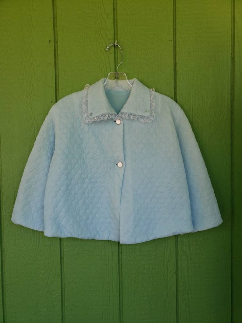 Baby Blue Bed Jacket Vintage 1950/'s Quilted Bed Jacket Rockabilly Quilted Bed Jacket Robe