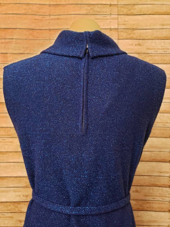 Vintage 1970's Metallic Blue Knit Dress And Jacke… - image 10