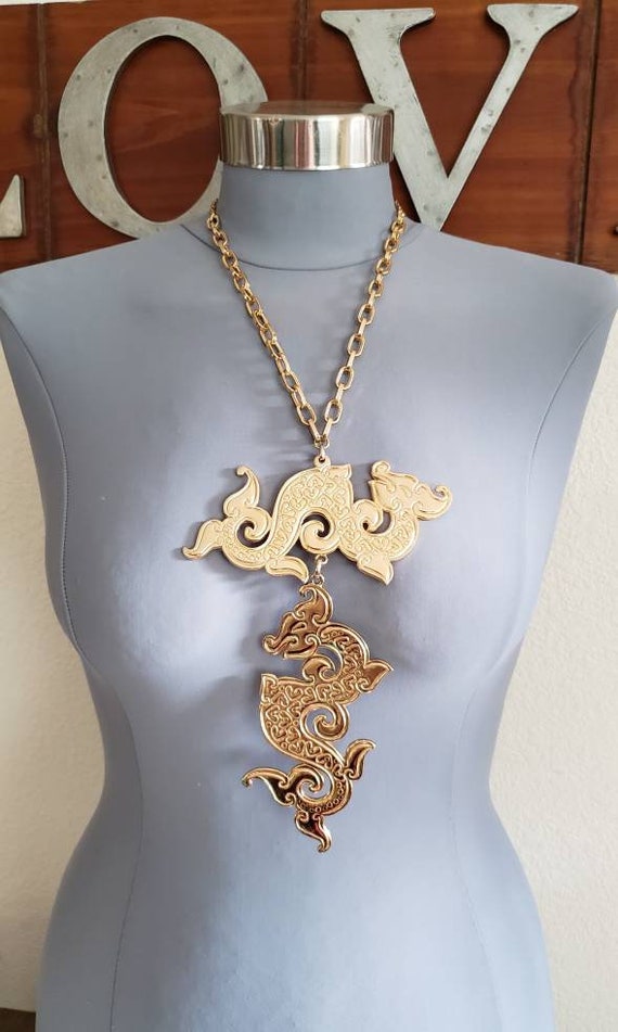Vintage Napier Gold Tone Double Dragon Catwalk Nec