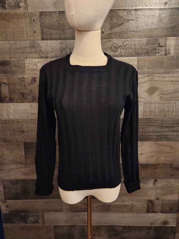 Vintage Black Knit Sweater Ribbed Knit Pullover Sweater See Measurements Listed