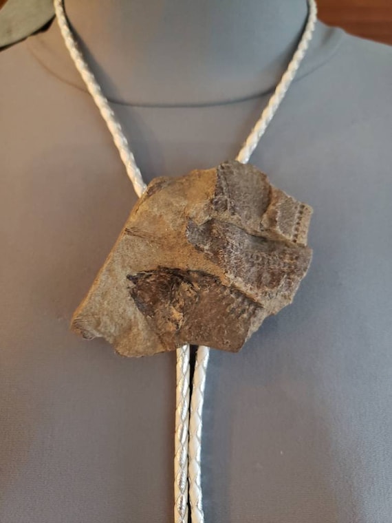 Vintage Fossilized Fish Rock Bolo Tie | Large Fos… - image 1