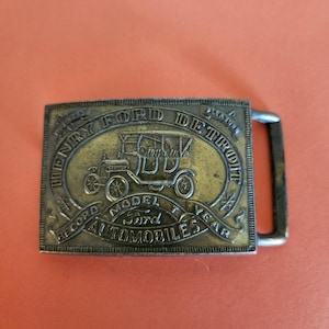 Vintage Brass Model T Belt Buckle | Henry Ford Detroit Buckle | PC2020340010