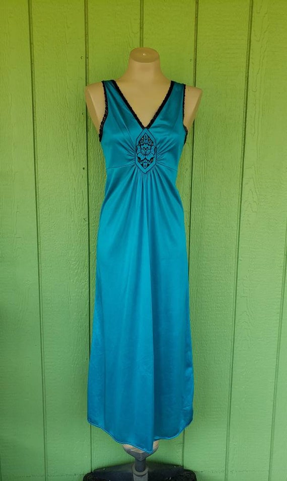 Vintage Lady Ronte Nylon Long Nightgown | Teal an… - image 2