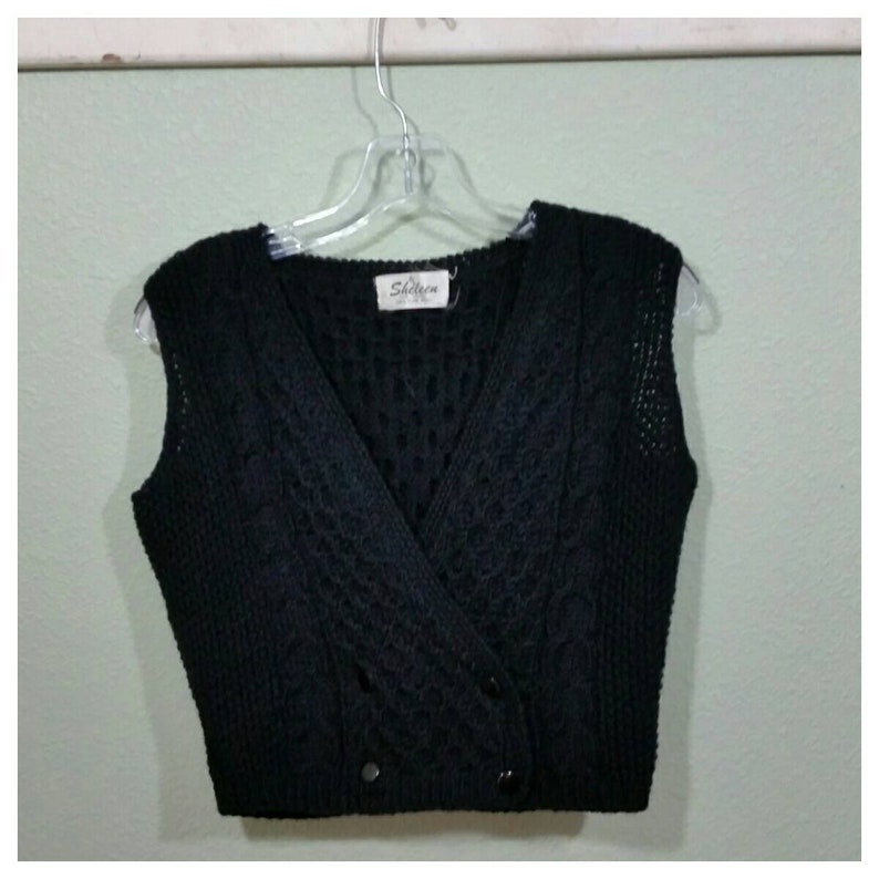 by Sheleen Vintage Crocheted Vest double breasted Crop Vest S