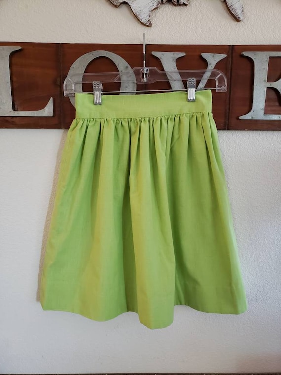 Vintage 1960's Mini Skirt | Lime Green Cotton Full