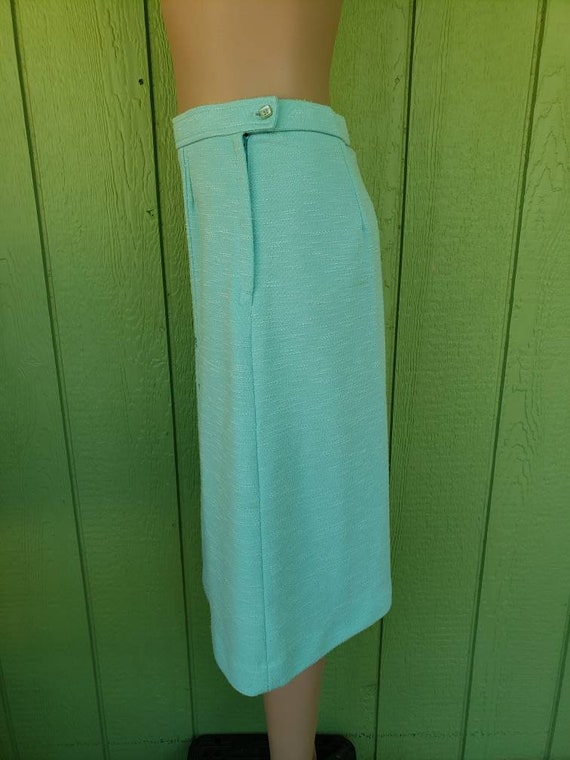 Vintage Turquoise Blue Knee Skirt by Graff | Text… - image 3