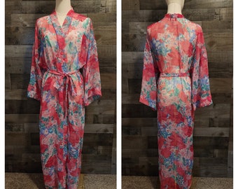 Vintage Miss Dior Sheer Floral Robe | Pink Floral Robe | Label Size M - See Measurements Listed