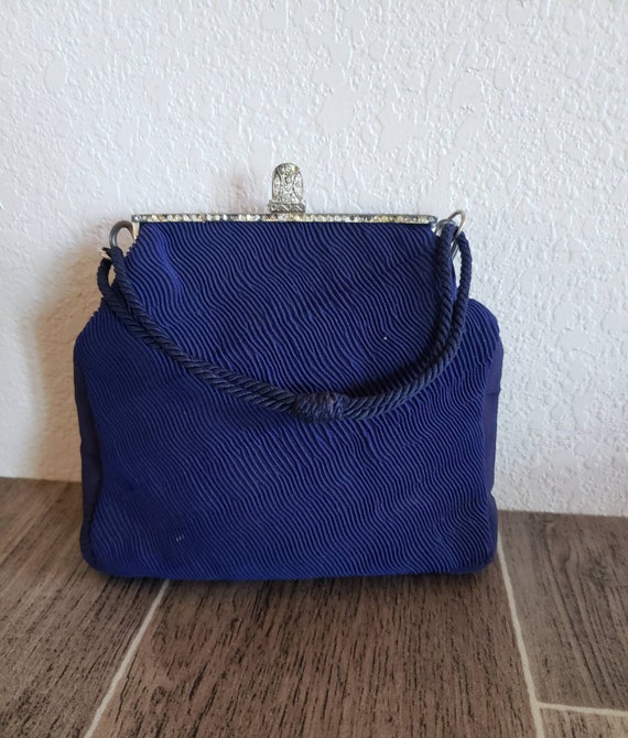 THE ROW Mini Wristlet Clutch Velvet Bag Navy Blue With tassel