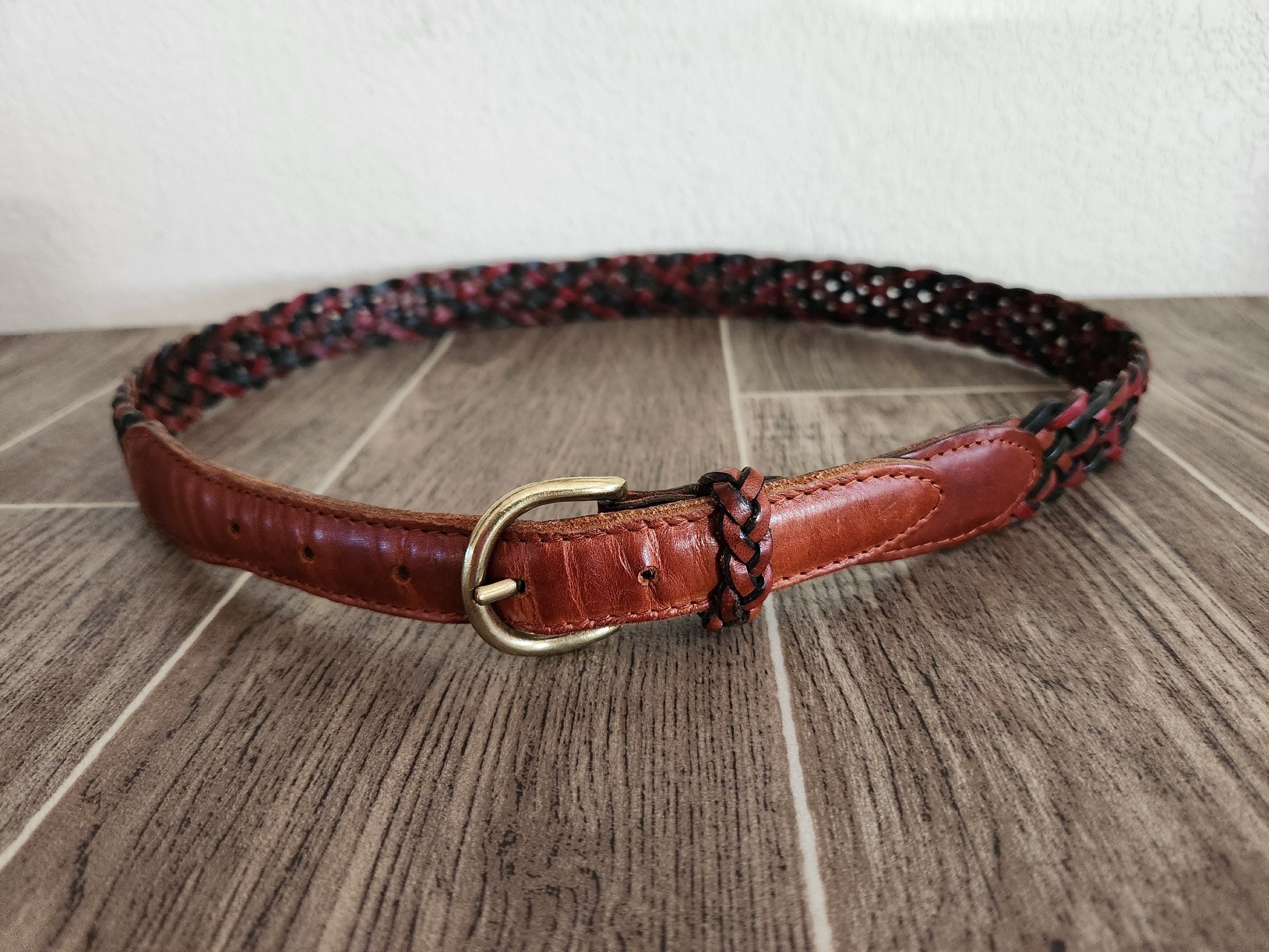 Vintage Woven Braided Leather Belt | Tri Color Leather Belt 