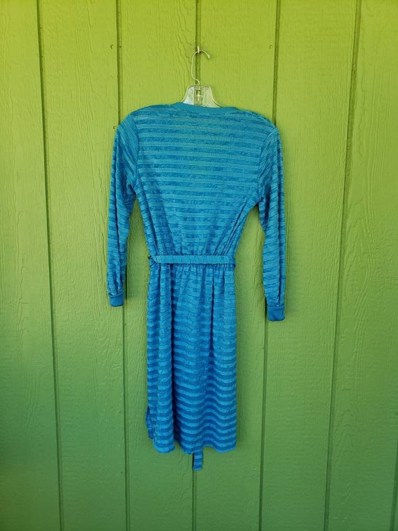Vintage 1970's Day Dress | Turquoise Polyester Kn… - image 7