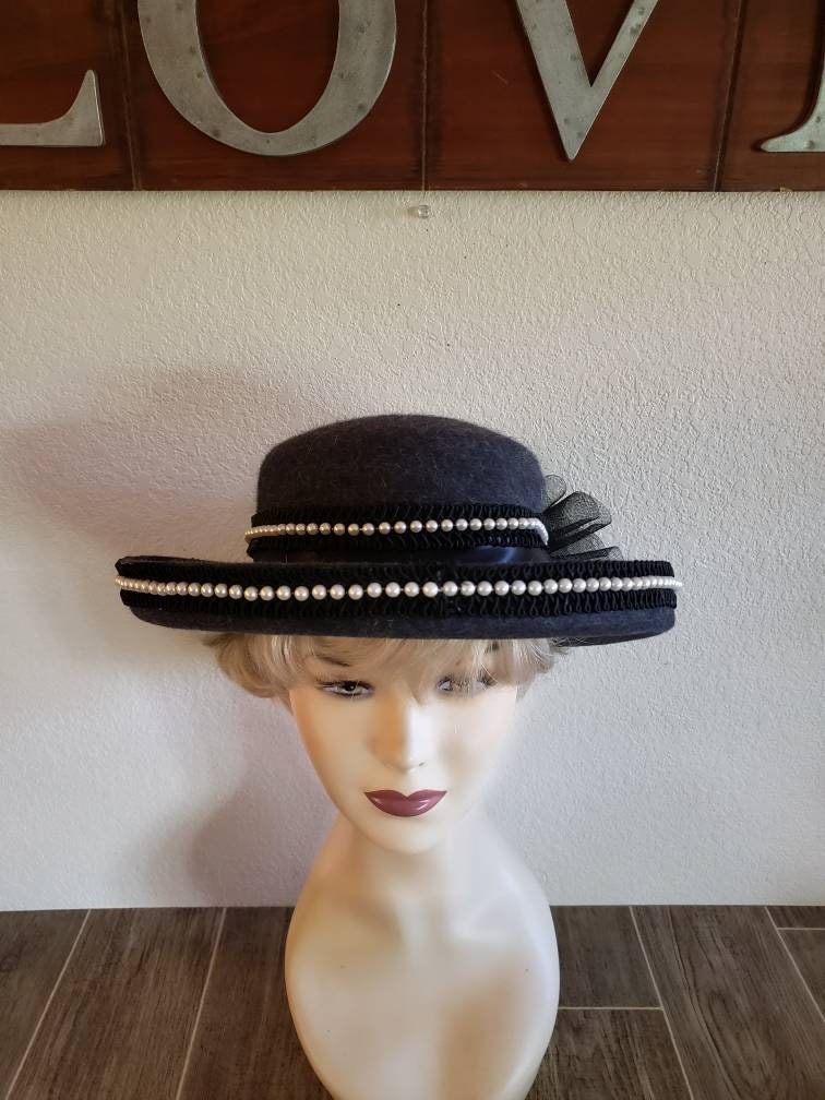 Kathy Jeanne Black and Tan Woven Hat Kathy Jeanne Hat | eBay main image 3