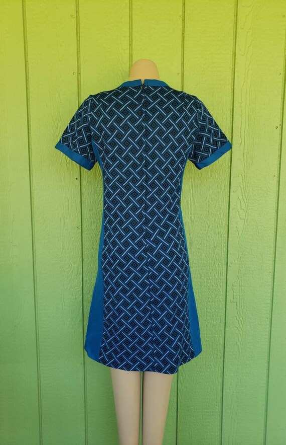 Vintage 1970's Polyester Day Dress, Blue Secretar… - image 10
