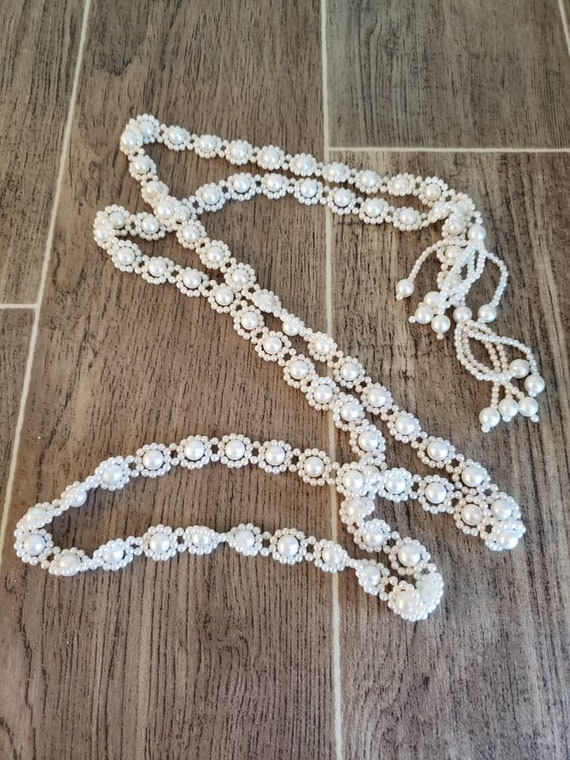 Vintage Woven Beaded Faux Pearl Necklace with Ope… - image 6