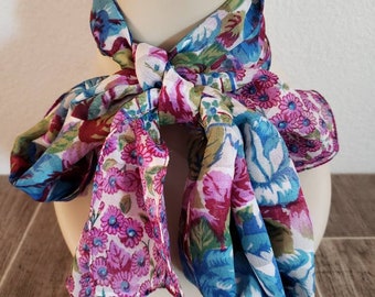 Vintage Floral Scarf by Silken | Italian Scarf | Long Narrow Scarf | Silk Feel Polyester Scarf | 52" X 11"