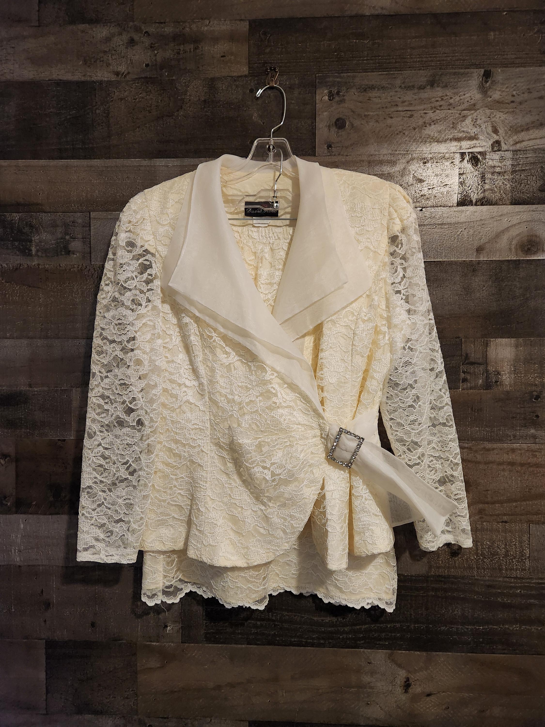 Vintage 1980's Lace Ladies Skirt Suit | Cream Lace 2 Piece Skirt Suit by David Rose | Label Size 16 - But Use Measurements Listed