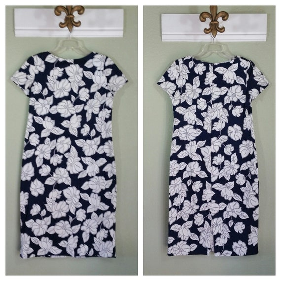 Vintage Hawaiian Shift Dress, Navy and White Hawa… - image 2