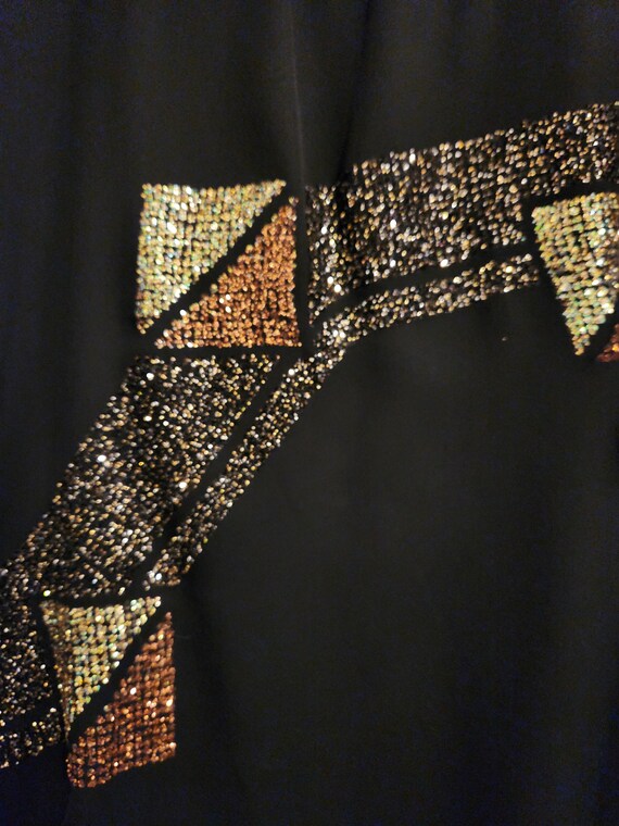 Vintage Sheer Black Blouse With Metallic Sparkle Geometric