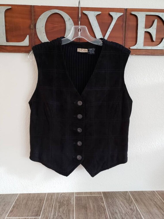 Vintage Black Suede and Knit Vest by Carole Littl… - image 1