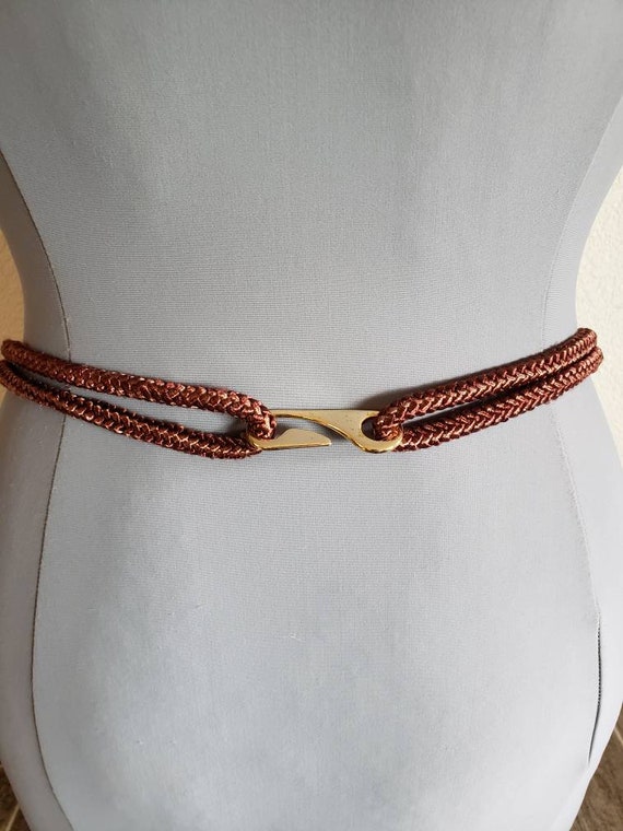 Vintage Wide Corded Belt with Hammered Metal Acce… - image 4