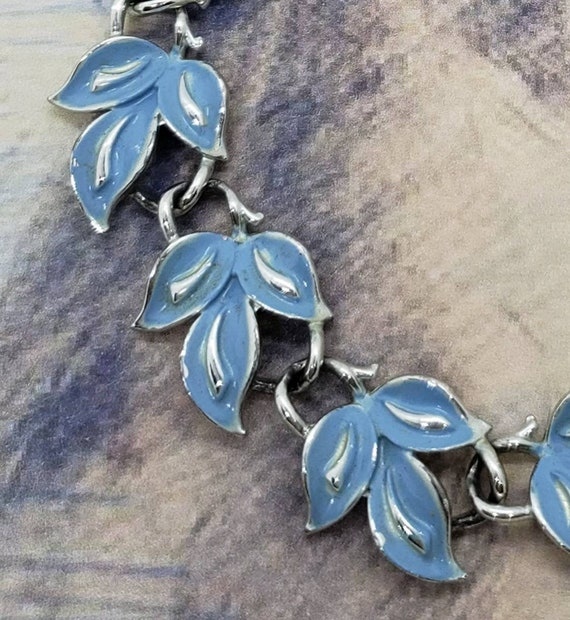 Vintage Enamel Link Bracelet by Coro | Blue Ename… - image 2