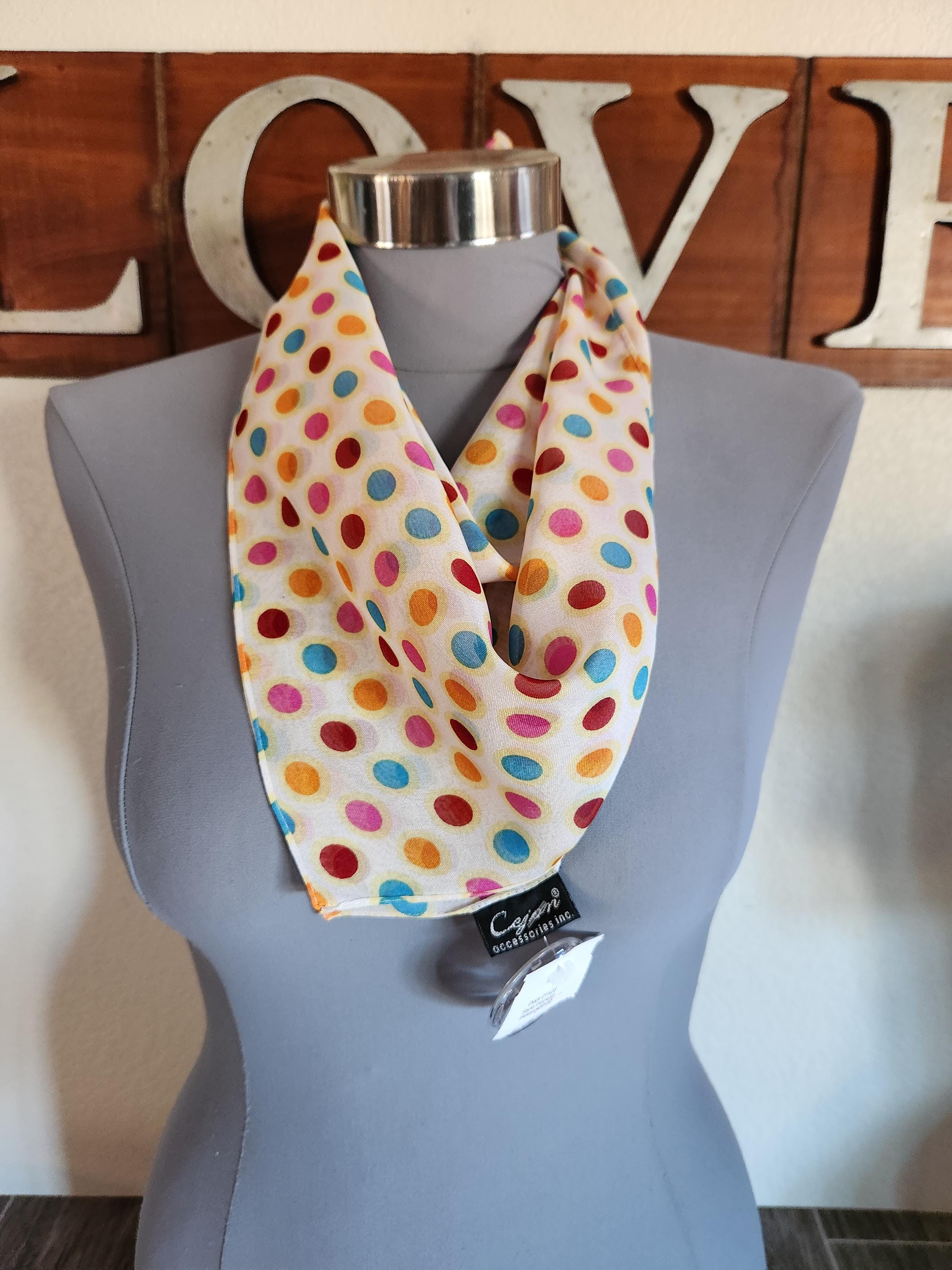 Vintage Square Sheer Scarf With Multi Colored Polka Dots | 21