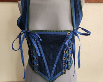 Vintage Edwardian Style Bustier Corset Top - Lace Up Bustier Corset | Blue and Green