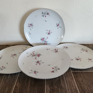 Morning Rose by Sango Japan - Set of Eight Platinum Trim Vintage 