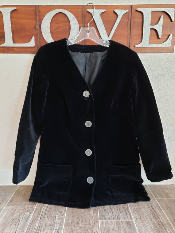 Vintage 1970's Velvet Blazer Jacket Black Velvet Blazer Fully