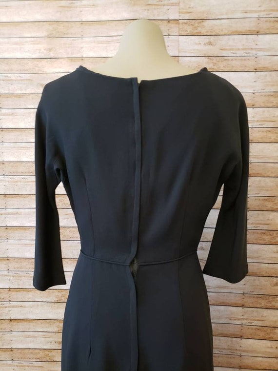 Vintage 1960's Black Fitted Rayon Cocktail Dress … - image 7