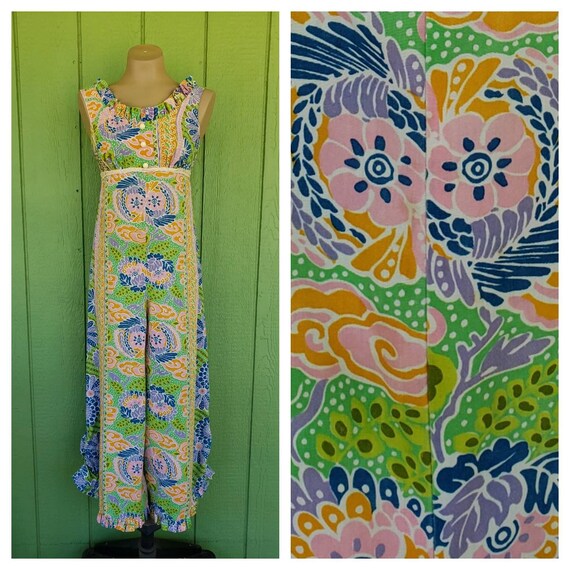 Mod 1960's Jumpsuit, Psychedelic Paisley Print Jum