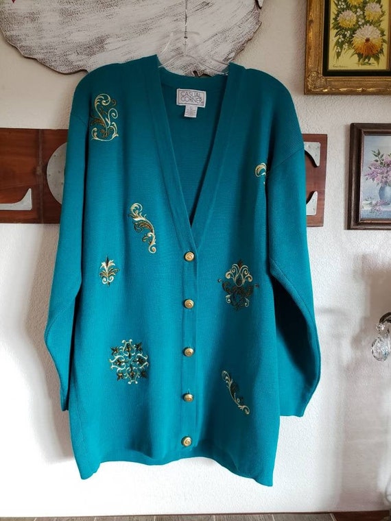 Long teal cheap cardigan