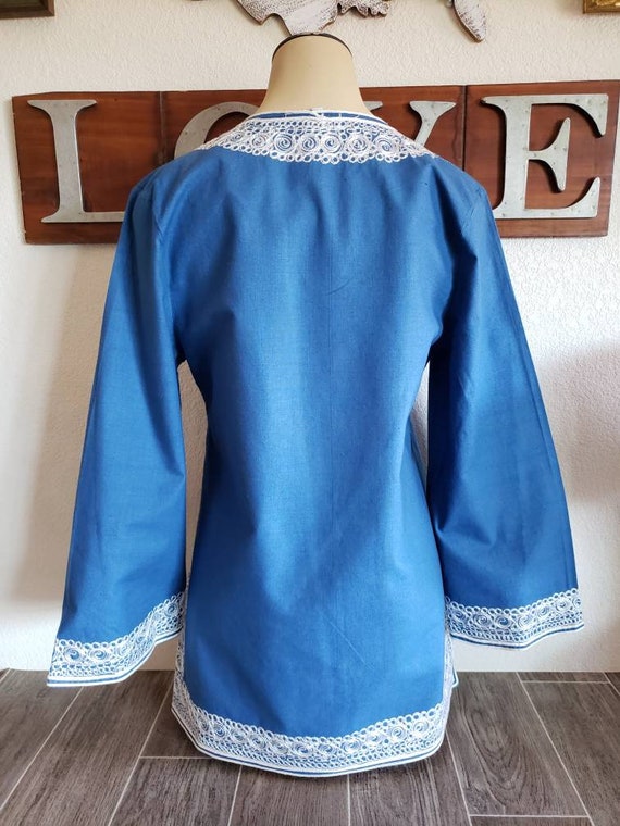 Vintage Embroidered Tunic Top | Blue Cotton Moroc… - image 5