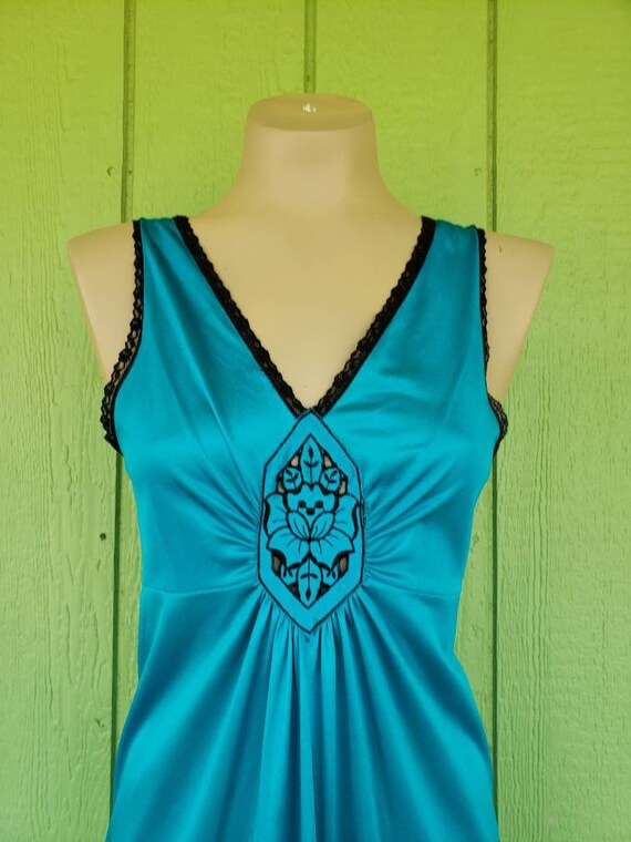 Vintage Lady Ronte Nylon Long Nightgown | Teal an… - image 3