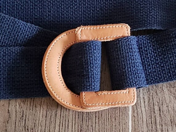 Vintage 1970's Navy Blue Canvas Belt with Leather… - image 2