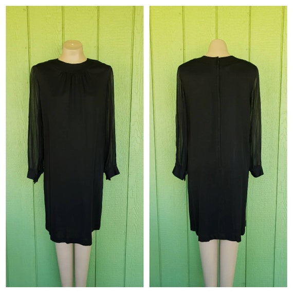 Vintage Black Cocktail Shift Dress with Sheer Bis… - image 1