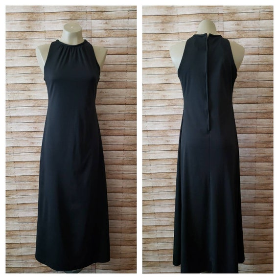 Vintage 1970's Polyester Maxi Dress | High Neck S… - image 1