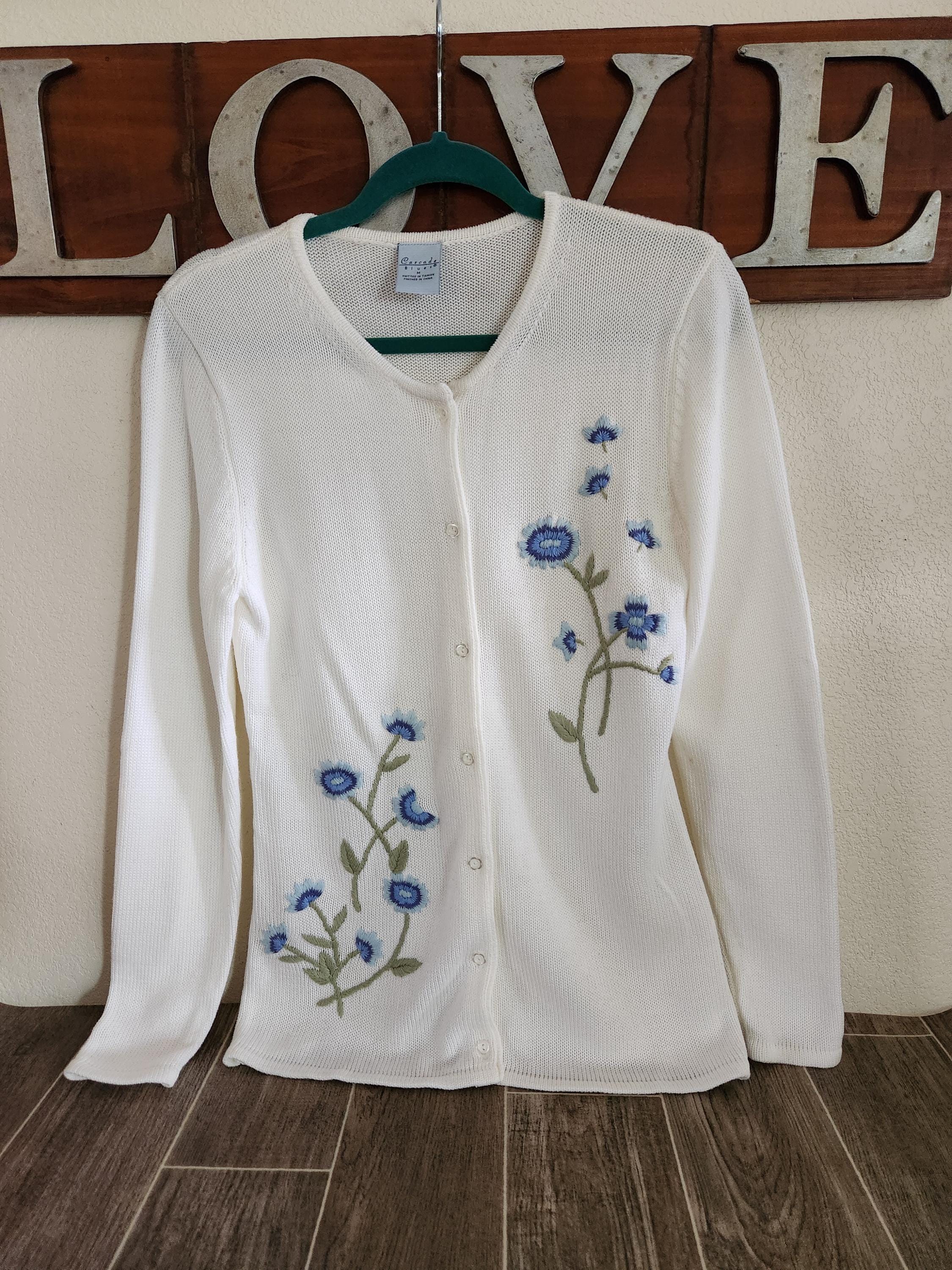 Blue Floral Cardigan - Etsy