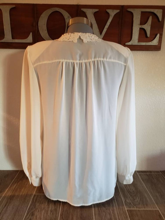 Vintage Sheer Cream Blouse With Lace Collar by Alicia… Gem