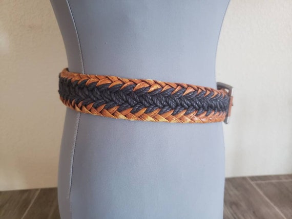 Vintage Braided Leather Belt | Brown Leather and … - image 3