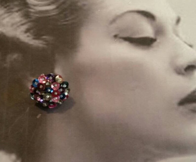 cluster of Sequins Multi Colors Screw Back Vintage Earrings