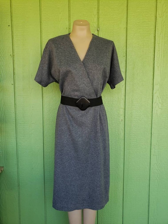 Vintage Knit Faux Wrap Dress | Gray Acrylic C.G. II, M/L - Etsy