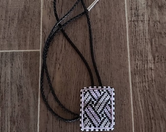 Vintage Beaded Rectangular Bolo Tie or Brooch | Woven Beaded Bolo Tie