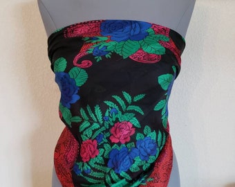 Vintage Silken Polyester Scarf by Berkshire | Large Polyester Floral and Paisley Scarf Made in Italy | 31 X 31"
