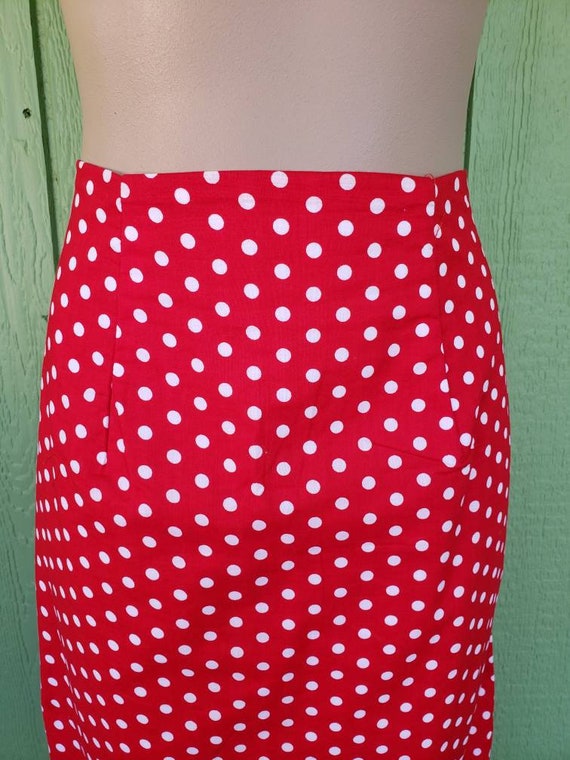Vintage Red Polka Dot Long Straight Skirt | Handm… - image 3