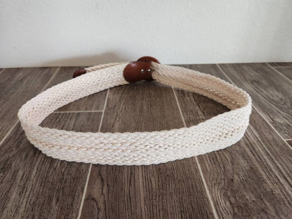 Vintage Wide Woven Belt With Brown Buckle and End… - image 6