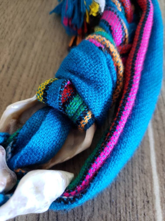 Scarf Necklace With Shell Accent | Colorful Woven… - image 5