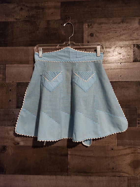 Vintage Light Blue and White Gingham Print Half Apron